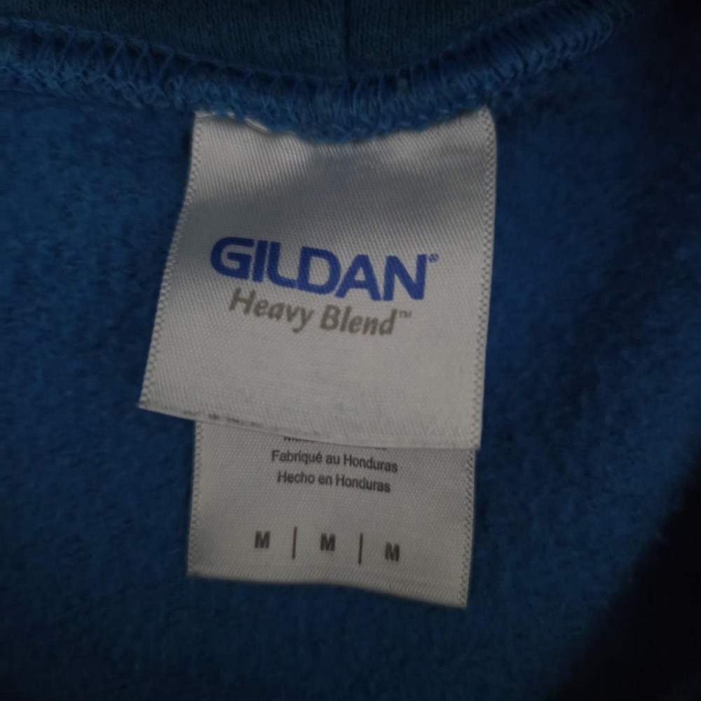 Gildan Hoodie Mens Medium Blue Camp Seely Graphic Fleece Pullover Sweatshirt - Picture 13 of 14